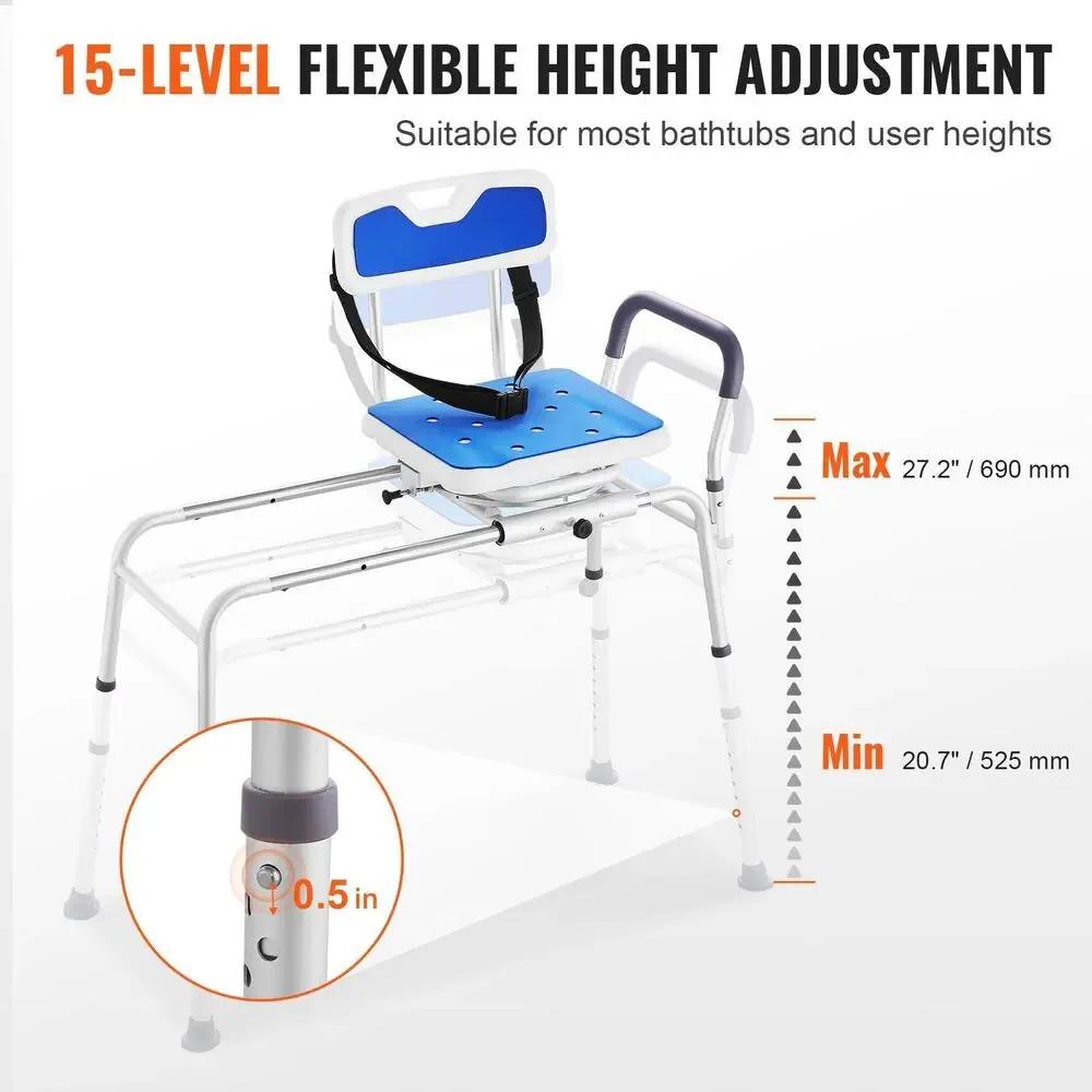 360° Swivel Transfer Shower Chair 400 lb Capacity w/ Safety Belt